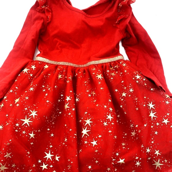 Toddler Girls Dress Size 4T Red Gold Stars Lace Children Kids Long Sleeve - Picture 8 of 8